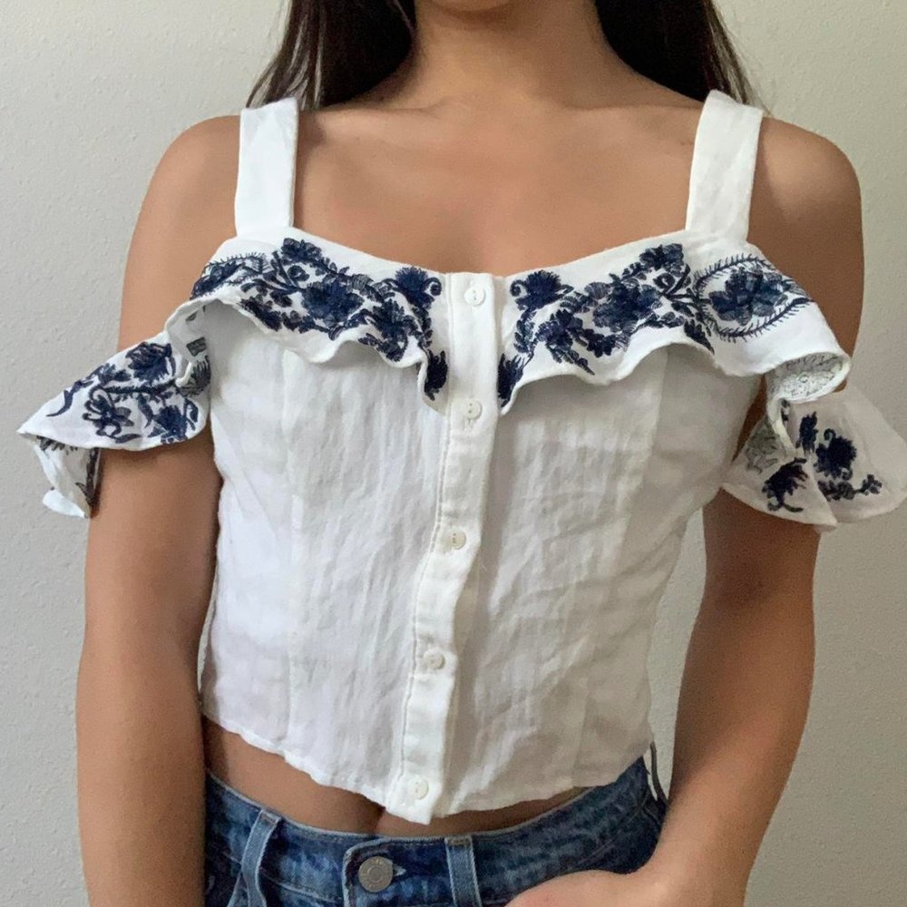 Vintage Boho Embroidered Linen Top